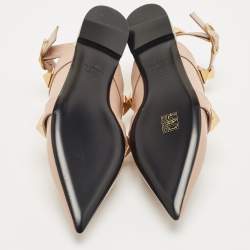 Pre Owned Valentino Beige Leather Roman Stud Pointed Toe Ankle Cuff Flat Sandals Size 39