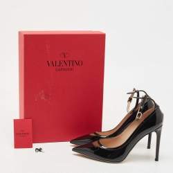 Pre Owned Valentino Black Patent Leather Ankle Cuff Pointed Toe Pumps Size 37