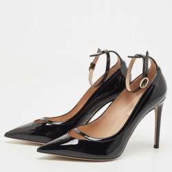 Pre Owned Valentino Black Patent Leather Ankle Cuff Pointed Toe Pumps Size 37