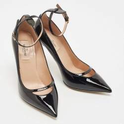 Pre Owned Valentino Black Patent Leather Ankle Cuff Pointed Toe Pumps Size 37
