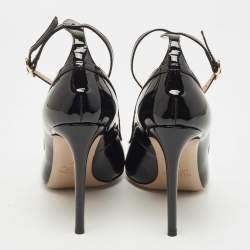 Pre Owned Valentino Black Patent Leather Ankle Cuff Pointed Toe Pumps Size 37