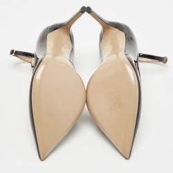 Pre Owned Valentino Black Patent Leather Ankle Cuff Pointed Toe Pumps Size 37