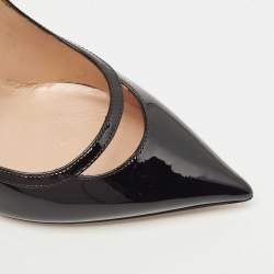 Pre Owned Valentino Black Patent Leather Ankle Cuff Pointed Toe Pumps Size 37