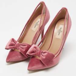 Pre Owned Valentino Pink PVC And Velvet Dollybow Pointed Toe Pumps Size 36.5