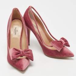 Pre Owned Valentino Pink PVC And Velvet Dollybow Pointed Toe Pumps Size 36.5