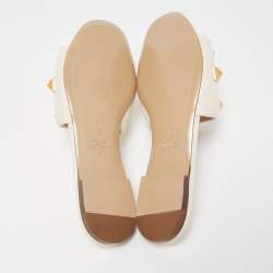 Pre Owned Valentino White Leather Roman Stud Flat Slides Size 37