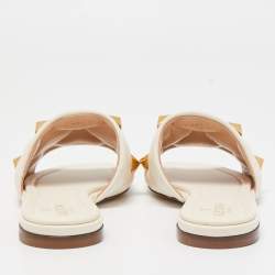 Pre Owned Valentino White Leather Roman Stud Flat Slides Size 37