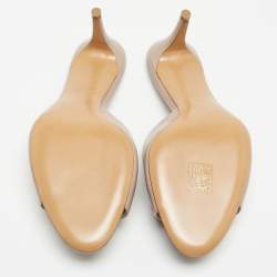 Pre Owned Valentino Beige Leather Escape VLogo Slide Sandals Size 38