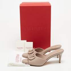 Pre Owned Valentino Beige Leather Escape VLogo Slide Sandals Size 38