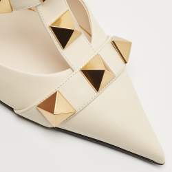 Pre Owned Valentino Off White Leather Roman Stud Ankle Strap Pumps Size 40