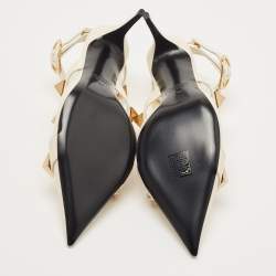 Pre Owned Valentino Off White Leather Roman Stud Ankle Strap Pumps Size 40