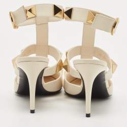 Pre Owned Valentino Off White Leather Roman Stud Ankle Strap Pumps Size 40