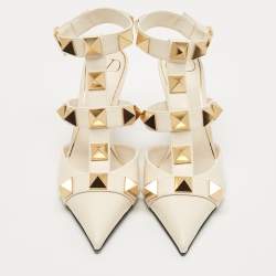Pre Owned Valentino Off White Leather Roman Stud Ankle Strap Pumps Size 40