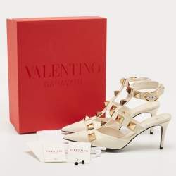 Pre Owned Valentino Off White Leather Roman Stud Ankle Strap Pumps Size 40