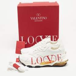 Pre Owned Valentino White Leather Bounce LOVE Sneakers Size 38