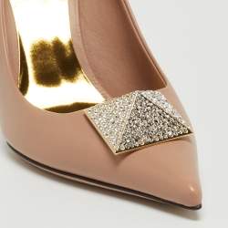 Pre Owned Valentino Beige Leather One Stud Crystals Pumps Size 39