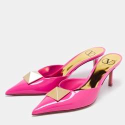 Pre Owned Valentino Pink Patent Leather One Stud Mules Size 39