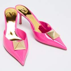 Pre Owned Valentino Pink Patent Leather One Stud Mules Size 39