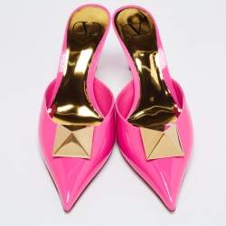 Pre Owned Valentino Pink Patent Leather One Stud Mules Size 39