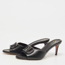 Pre Owned Valentino Black Leather Escape VLogo Slide Sandals Size 39