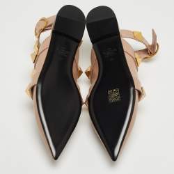 Pre Owned Valentino Beige Leather Roman Stud Ankle Cuff Flat Sandals Size 38