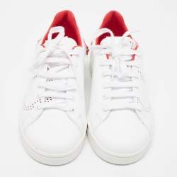 Pre Owned Valentino White Leather Vlogo Rockstud Low Top Sneakers Size 39.5