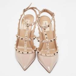 مملوكة مسبقًا Valentino Powder Pink Patent Leather Rockstud Strappy Pointed Toe Pumps Size 41.5