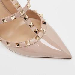 مملوكة مسبقًا Valentino Powder Pink Patent Leather Rockstud Strappy Pointed Toe Pumps Size 41.5