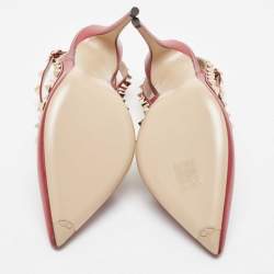 Pre Owned Valentino Red Leather Rockstud Strappy Pointed Toe Pumps Size 39