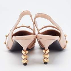 Pre Owned Valentino Beige Leather Rockstud Slingback Pumps Size 38.5