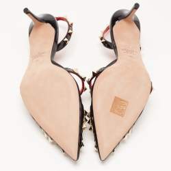 Pre Owned Valentino Black Mesh and Patent Rockstud Slingback Pumps Size 38