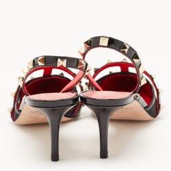 Pre Owned Valentino Black Mesh and Patent Rockstud Slingback Pumps Size 38