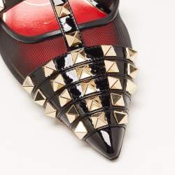 Pre Owned Valentino Black Mesh and Patent Rockstud Slingback Pumps Size 38