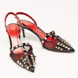 Pre Owned Valentino Black Mesh and Patent Rockstud Slingback Pumps Size 38