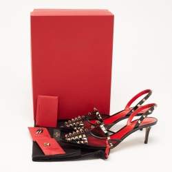 Pre Owned Valentino Black Mesh and Patent Rockstud Slingback Pumps Size 38