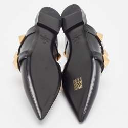 Pre Owned Valentino Black Leather Roman Stud Mules Size 37