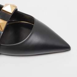 Pre Owned Valentino Black Leather Roman Stud Mules Size 37