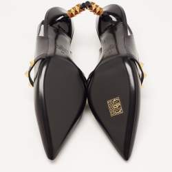 Pre Owned Valentino Black Leather Rockstud Slingback Pumps Size 37