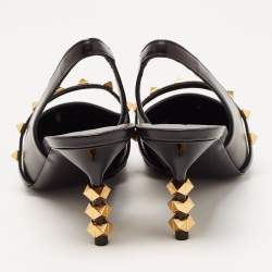 Pre Owned Valentino Black Leather Rockstud Slingback Pumps Size 37