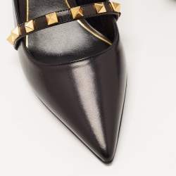 Pre Owned Valentino Black Leather Rockstud Slingback Pumps Size 37