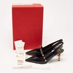 Pre Owned Valentino Black Leather Rockstud Slingback Pumps Size 37