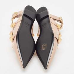 Pre Owned Valentino Beige Leather Roman Stud Ankle Strap Sandals Size 36