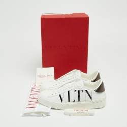 Pre Owned Valentino White/Grey Leather VLTN Rockstud Sneakers Size 37