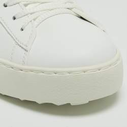 Pre Owned Valentino White/Grey Leather VLTN Rockstud Sneakers Size 37