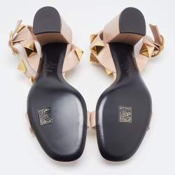 Pre Owned Valentino Pink Leather Roman Stud Ankle Strap Sandals Size 38.5