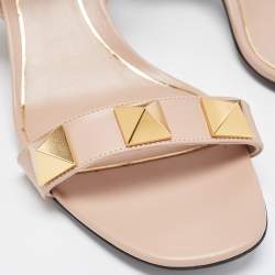 Pre Owned Valentino Pink Leather Roman Stud Ankle Strap Sandals Size 38.5
