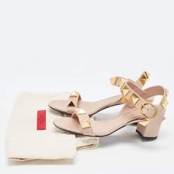 Pre Owned Valentino Pink Leather Roman Stud Ankle Strap Sandals Size 38.5