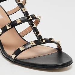 Pre Owned Valentino Black Leather Rockstud Slide Sandals Size 40.5