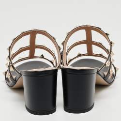 Pre Owned Valentino Black Leather Rockstud Slide Sandals Size 40.5