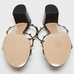Pre Owned Valentino Black Leather Rockstud Slide Sandals Size 40.5